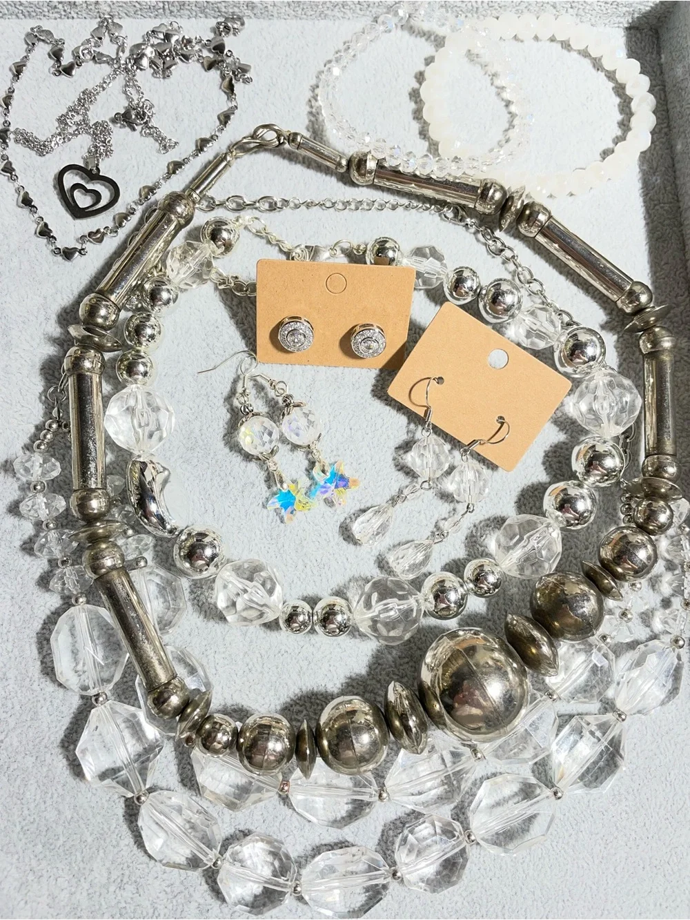 Silver & Clear Curated Statement Earrings Bracelet Lot of 10